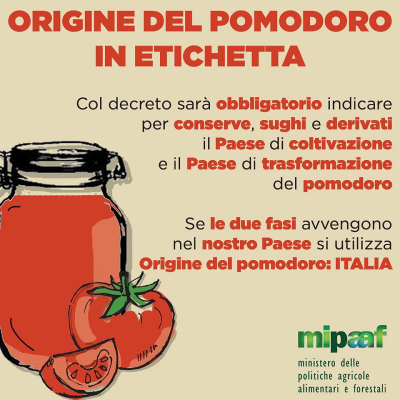 decreto obbligo indicazioni etichetta pomodoro